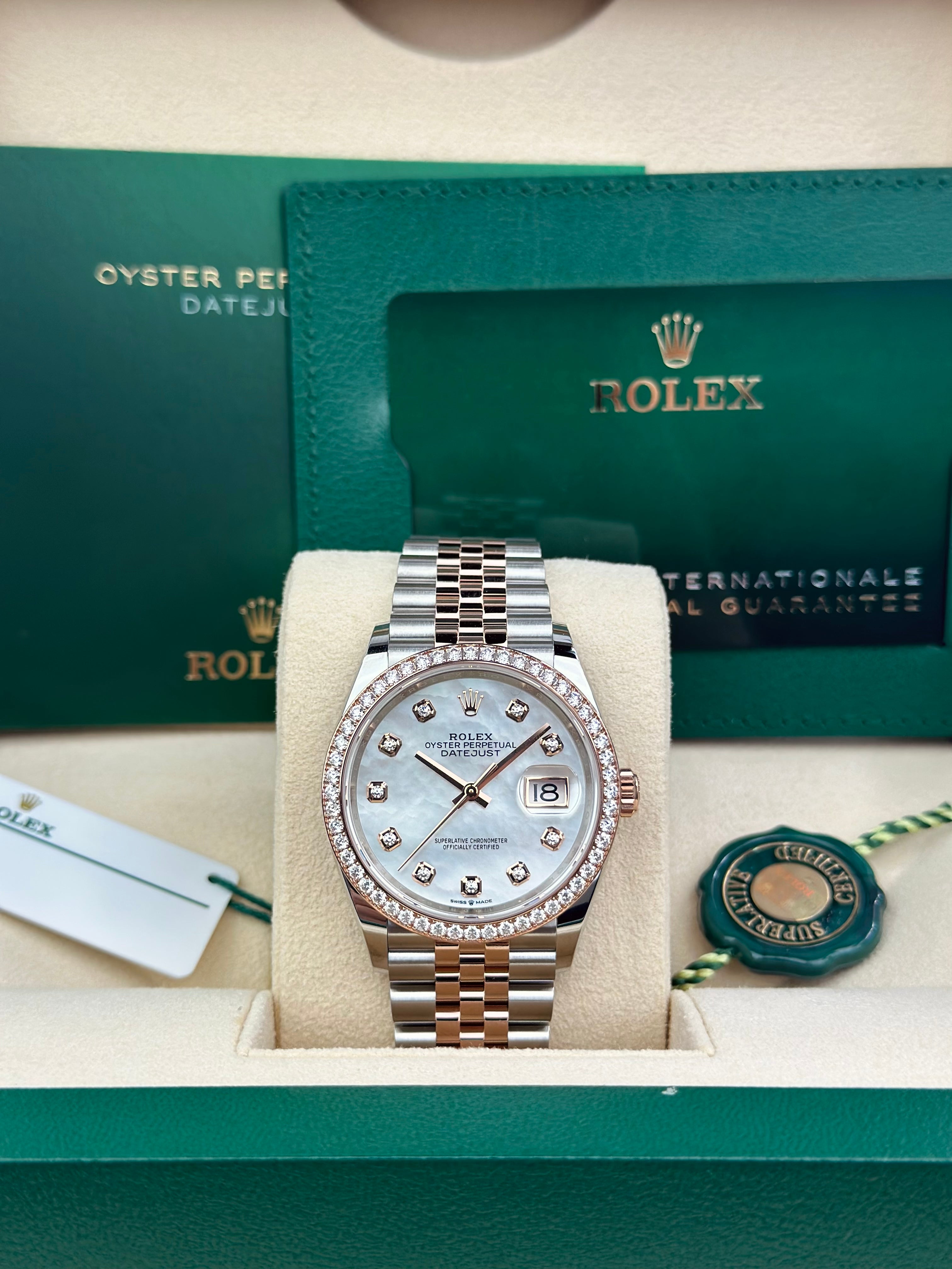 Rolex DATEJUST 36mm 126281 WHITE MOP DIAMONDS BEZEL JUBILEE UNWORN