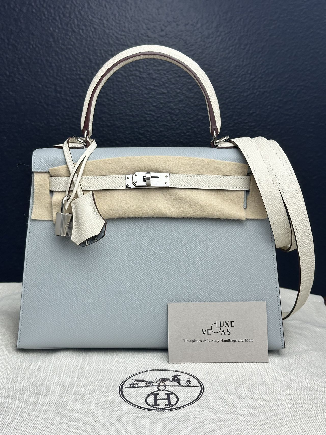 HERMES Kelly 25 Special Order Blue Glacier Nata Palladium Hardware