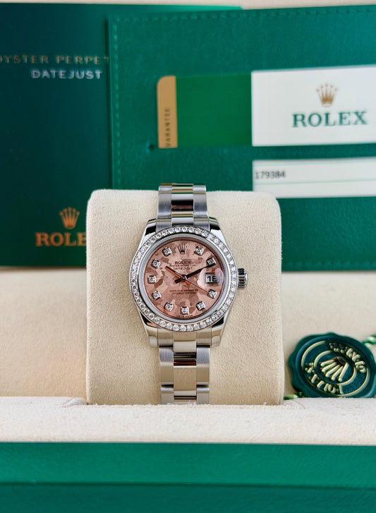 Rolex Datejust 26 Pink Rose Flakes Diamond Oyster Preowned 2017 179384RBR