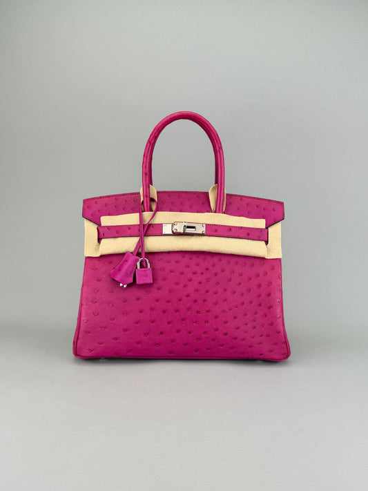 Hermes Birkin 30 Ostrich Magnolia Palladium Hardware Preowned A Stamp