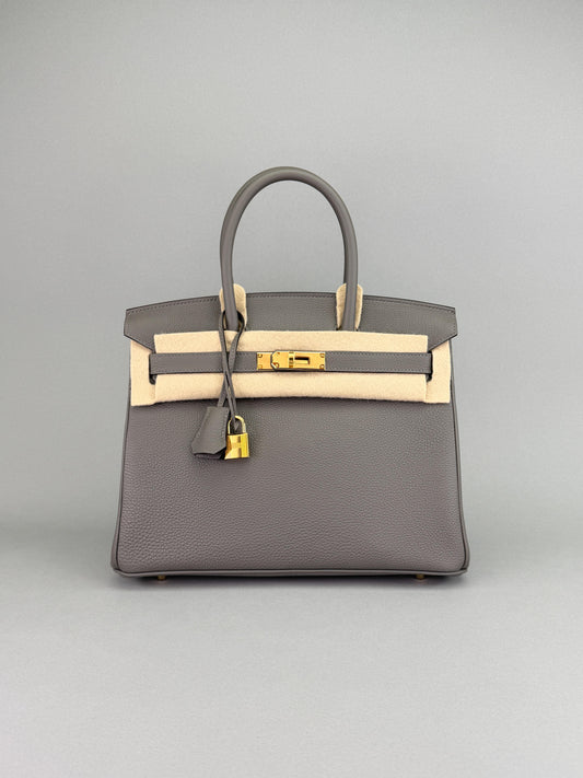 Hermes Birkin 30 Retourne Togo Gris Meyer Gold Hardware B Stamp 2023