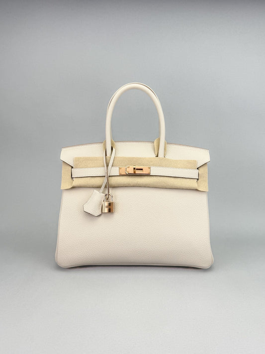 Hermes Birkin 30 Retourne Togo Craie Rose Gold Hardware Z Full