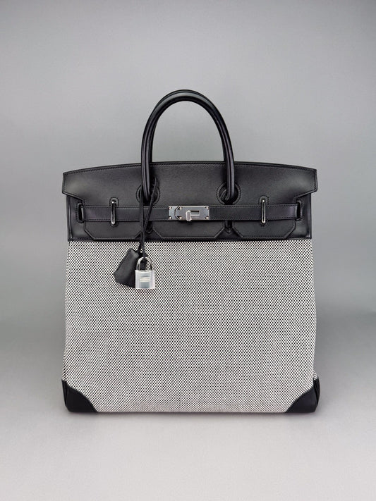 Hermes Hac 40 Toile Black Palladium Hardware Preowned U Stamp 2022