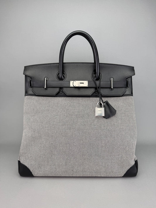 Hermes Hac 40 Toile Black Palladium Hardware Preowned U Stamp 2022