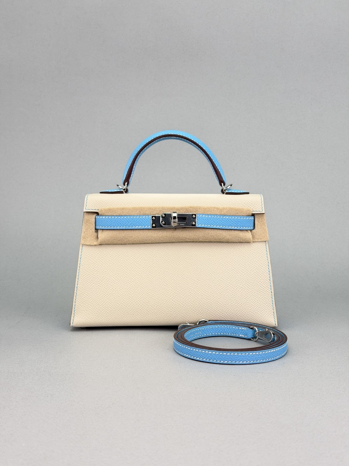 Hermes Mini Kelly 20 Epsom HSS Craie & Blue Celeste Palladium Hardware K 2025