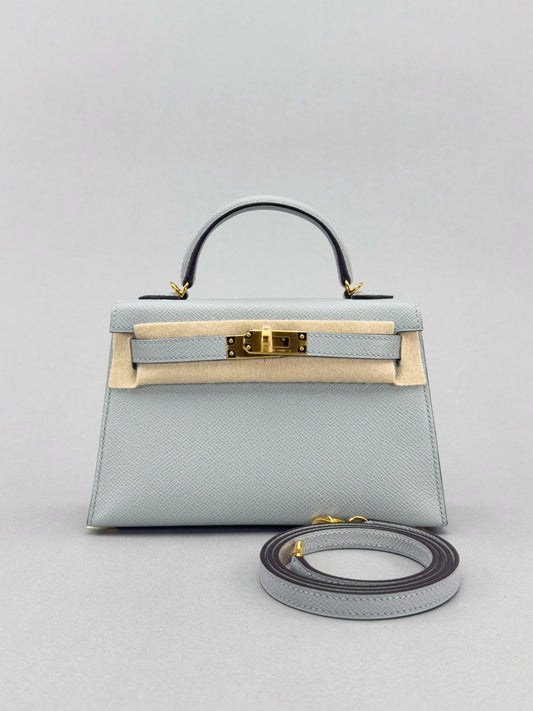 Hermes Mini Kelly II 20 Sellier Epsom Blue Glacier Gold Hardware K Stamp 2025