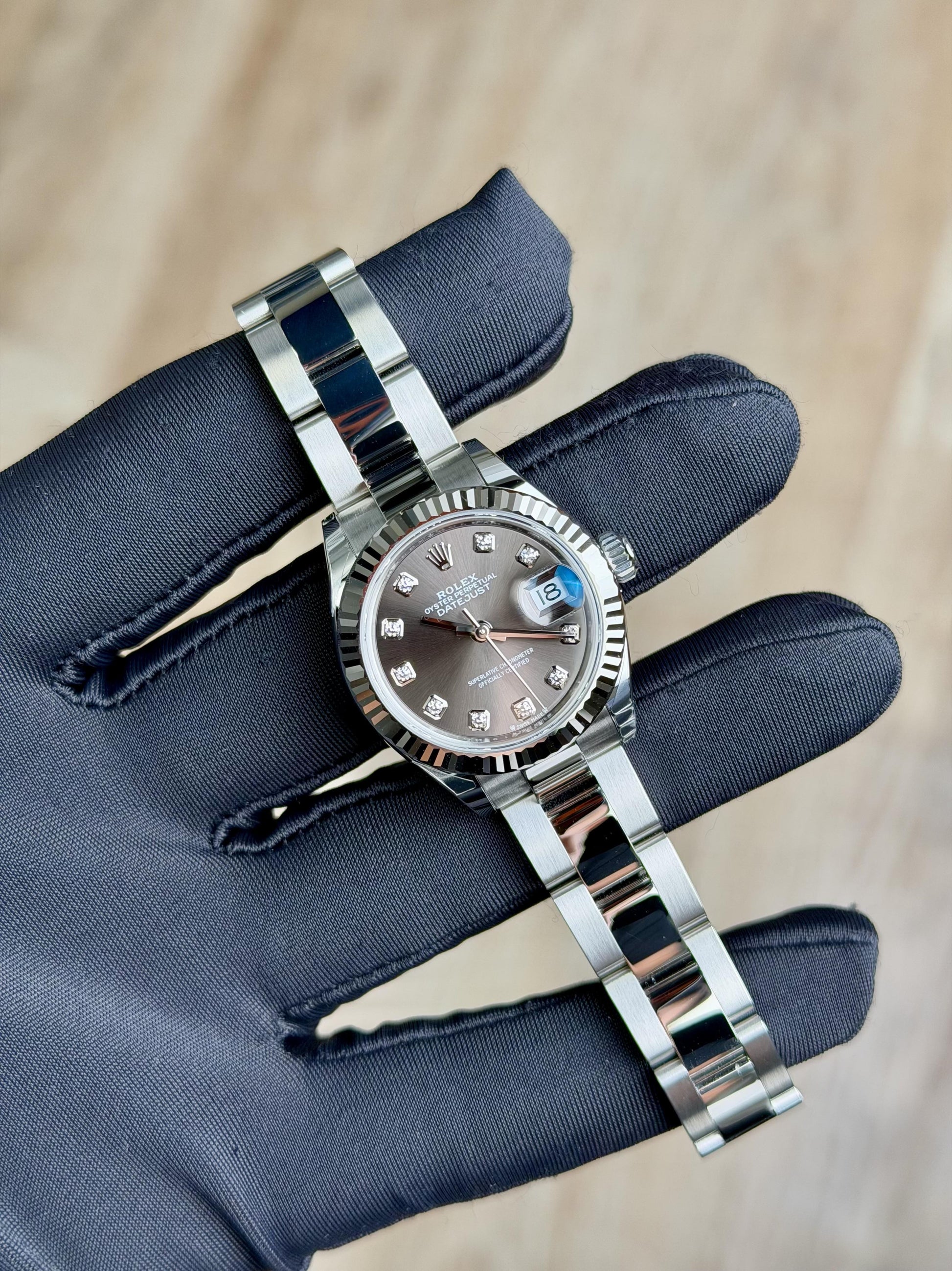 Rolex Datejust 28 Dark Grey Diamond Fluted Oyster 2026 Unworn 279174