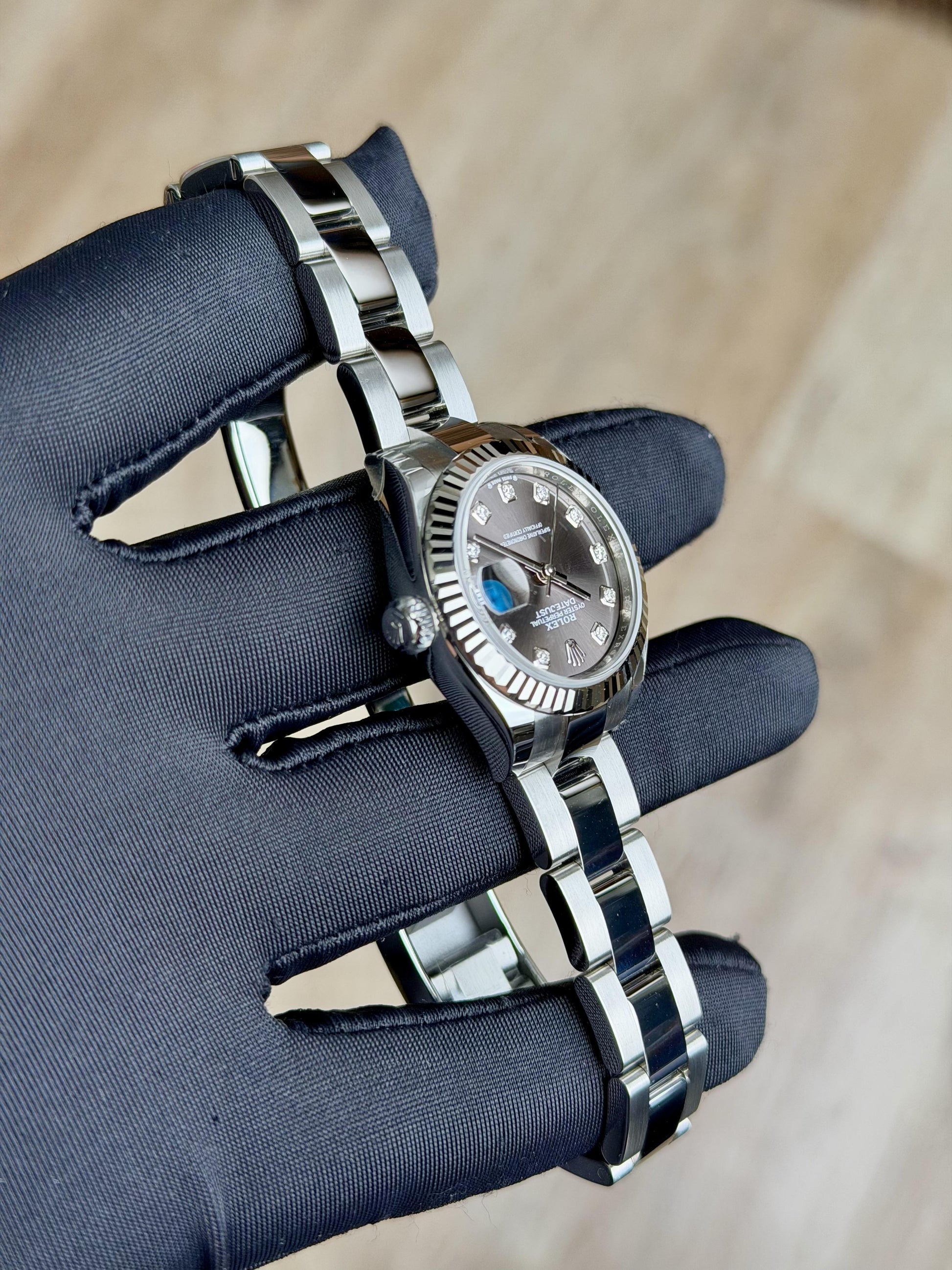 Rolex Datejust 28 Dark Grey Diamond Fluted Oyster 2026 Unworn 279174