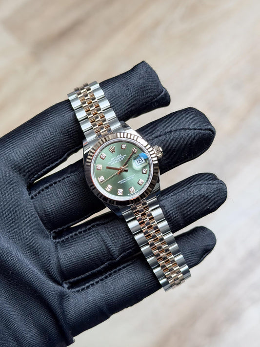 Rolex Datejust 28 Olive Green Diamond Fluted Jubilee 2026 Unworn 279171