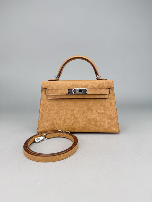 HERMES Mini Kelly 20 Sellier Epsom Biscuit Palladium Hardware K Stamp Unworn
