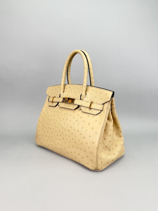 Hermes Birkin 30 Retourne Ostrich Parchemin Gold Preowned A Stamp