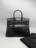 Hermes Birkin 35 Matte Alligator SO Black PVD Limited Preowned O Stamp