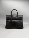 Hermes Birkin 35 Matte Alligator SO Black PVD Limited Preowned O Stamp