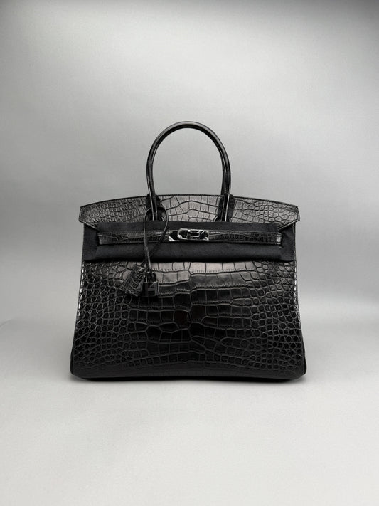 Hermes Birkin 35 Matte Alligator SO Black PVD Limited Preowned O Stamp
