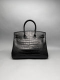 Hermes Birkin 35 Matte Alligator SO Black PVD Limited Preowned O Stamp