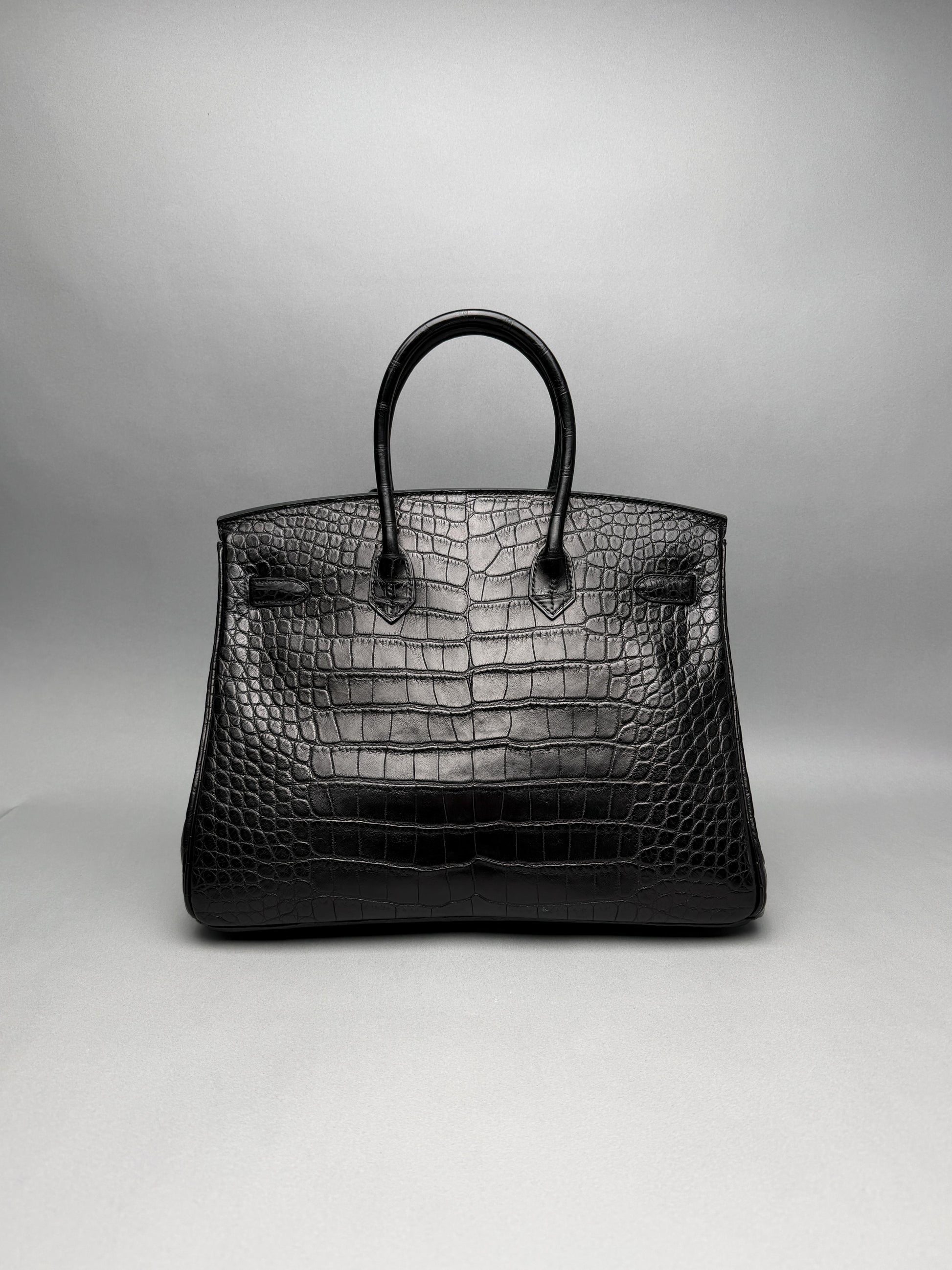 Hermes Birkin 35 Matte Alligator SO Black PVD Limited Preowned O Stamp