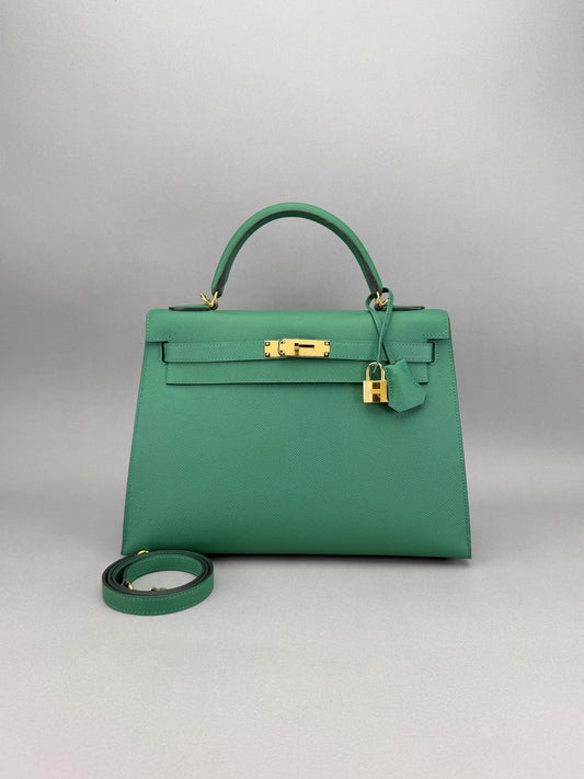 Hermes Kelly 32 Sellier Epsom Cactus Gold Hardware Preowned C Stamp
