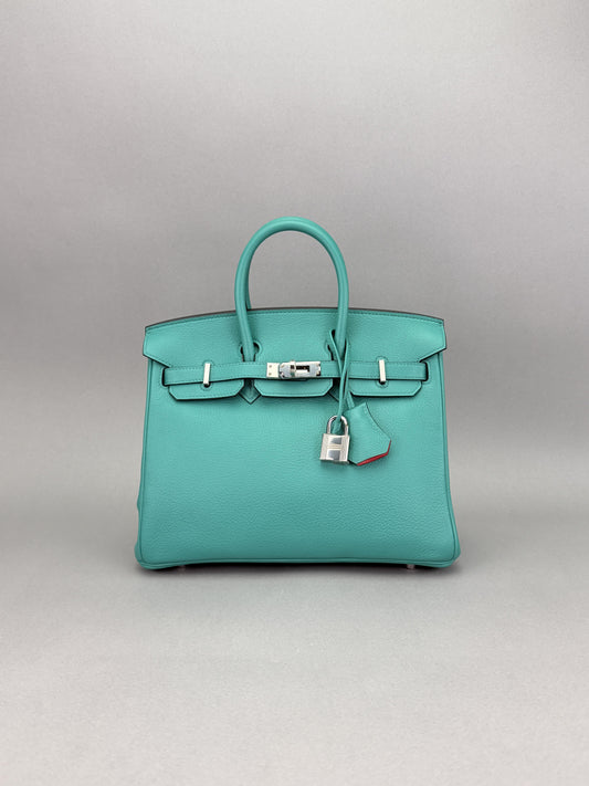 Hermes Birkin 25 R Novillo Vert Verone/ Rose Azalee Pallaium Preowned Y Stamp