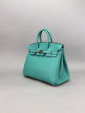 Hermes Birkin 25 R Novillo Vert Verone/ Rose Azalee Pallaium Preowned Y Stamp