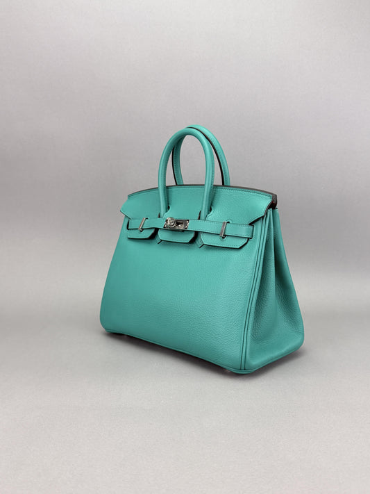 Hermes Birkin 25 R Novillo Vert Verone/ Rose Azalee Pallaium Preowned Y Stamp