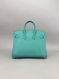 Hermes Birkin 25 R Novillo Vert Verone/ Rose Azalee Pallaium Preowned Y Stamp