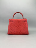 Hermes Kelly 28 Sellier Ostrich Rouge Vif Gold Hardware Preowned T Stamp
