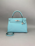 Hermes Kelly 28 Retourne Togo Blue Atoll Palladium Hardware Preowned T Stamp