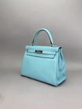 Hermes Kelly 28 Retourne Togo Blue Atoll Palladium Hardware Preowned T Stamp