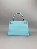 Hermes Kelly 28 Retourne Togo Blue Atoll Palladium Hardware Preowned T Stamp