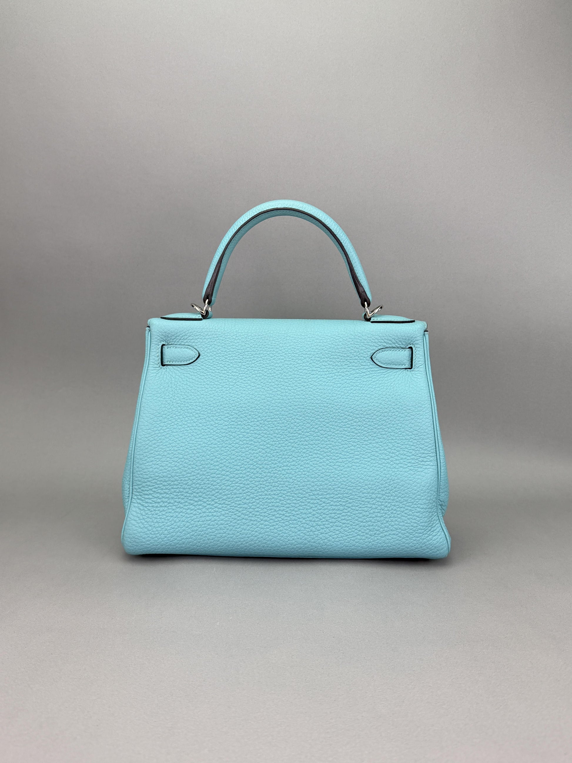 Hermes Kelly 28 Retourne Togo Blue Atoll Palladium Hardware Preowned T Stamp