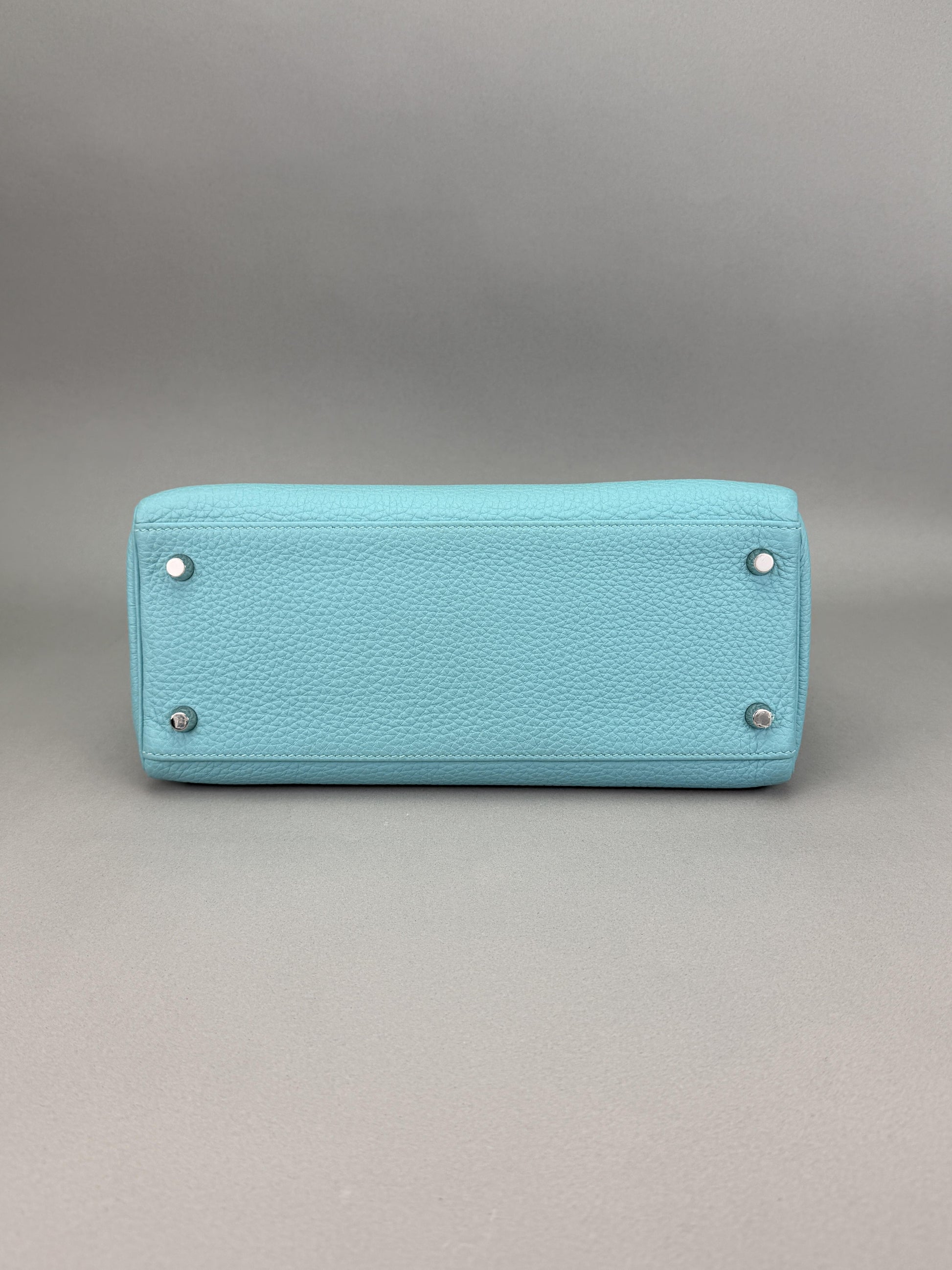 Hermes Kelly 28 Retourne Togo Blue Atoll Palladium Hardware Preowned T Stamp