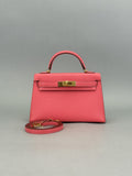 Hermes Mini Kelly II 20 Sellier Chevre Rose Lipstick Gold Hardware X Stamp