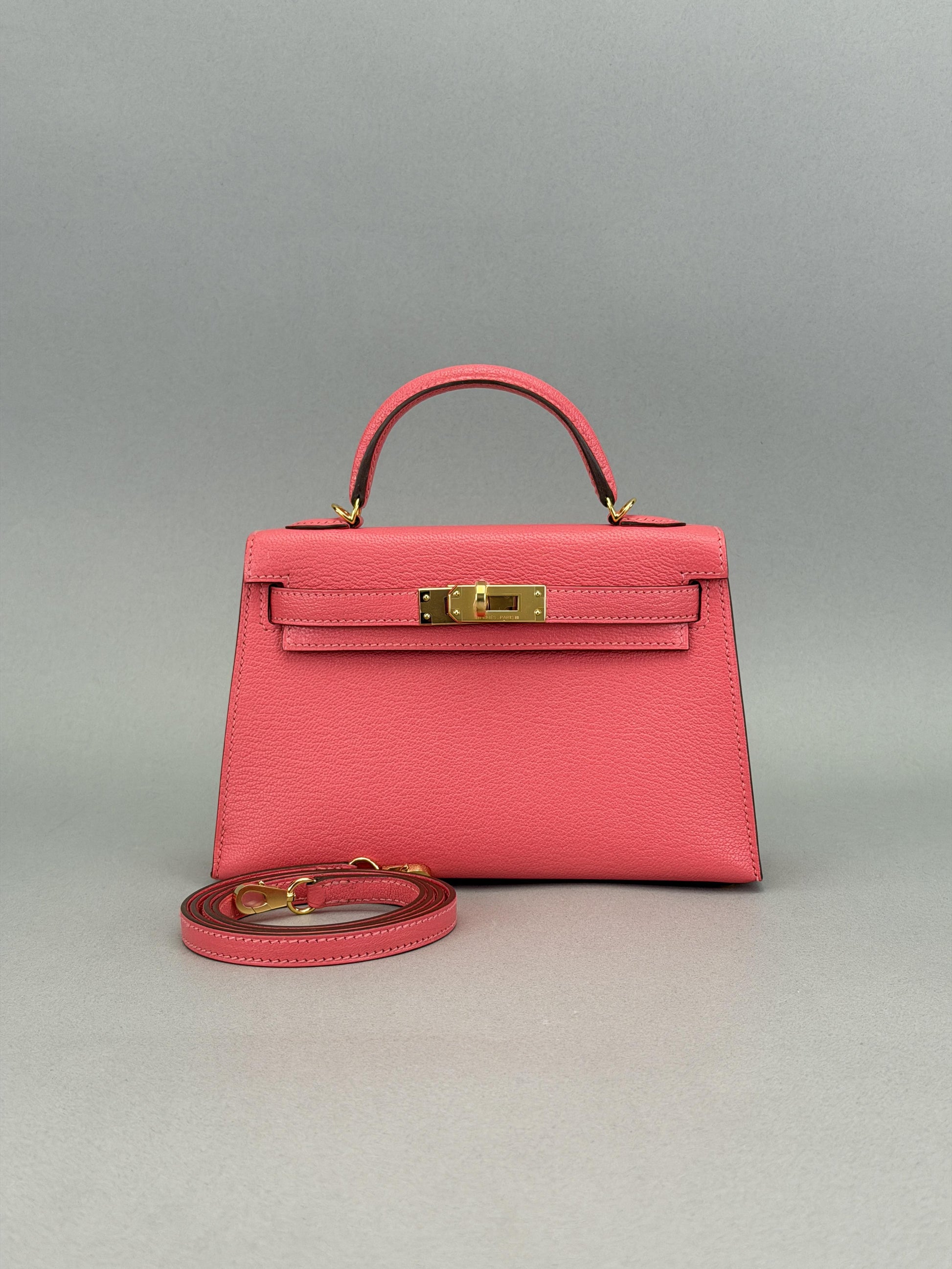 Hermes Mini Kelly II 20 Sellier Chevre Rose Lipstick Gold Hardware X Stamp