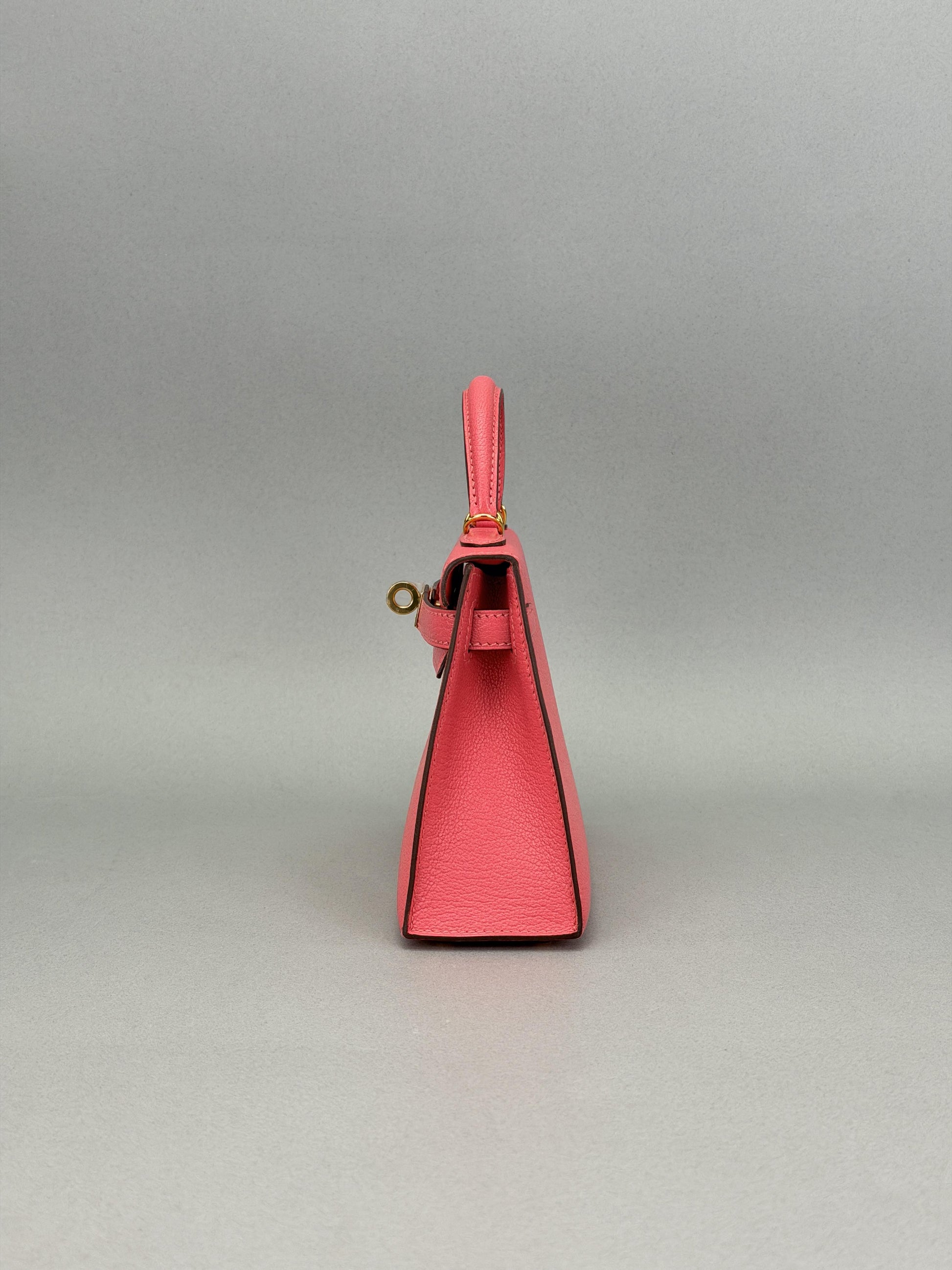 Hermes Mini Kelly II 20 Sellier Chevre Rose Lipstick Gold Hardware X Stamp