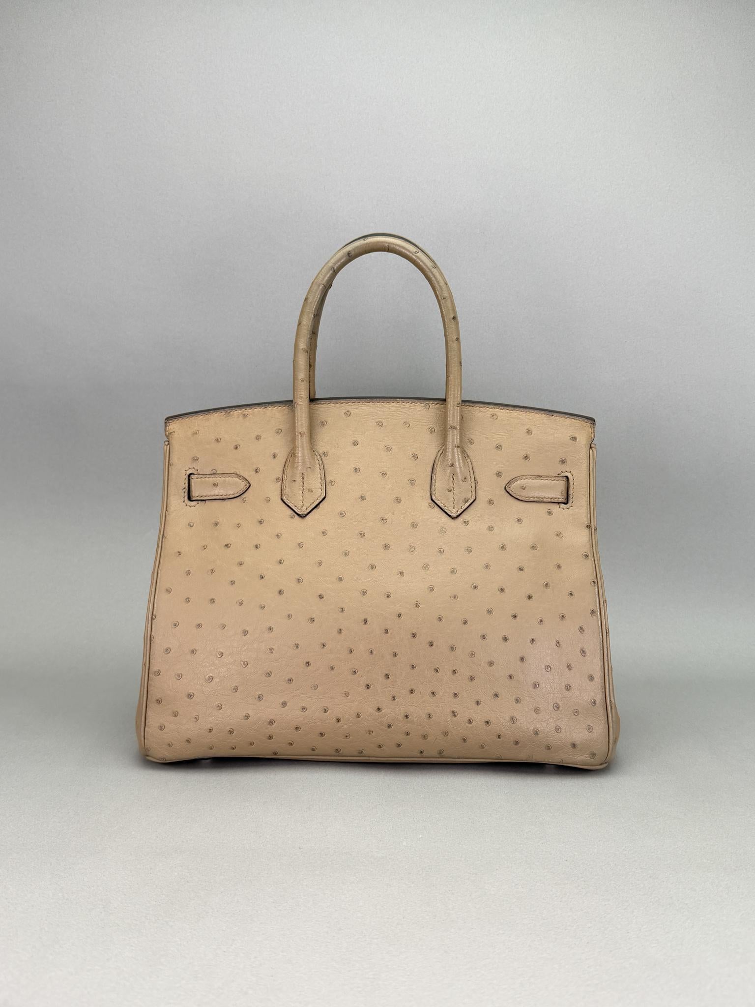 Hermes Birkin 30 Ostrich Gris Mousses Palladium Hardware Preowned Square O
