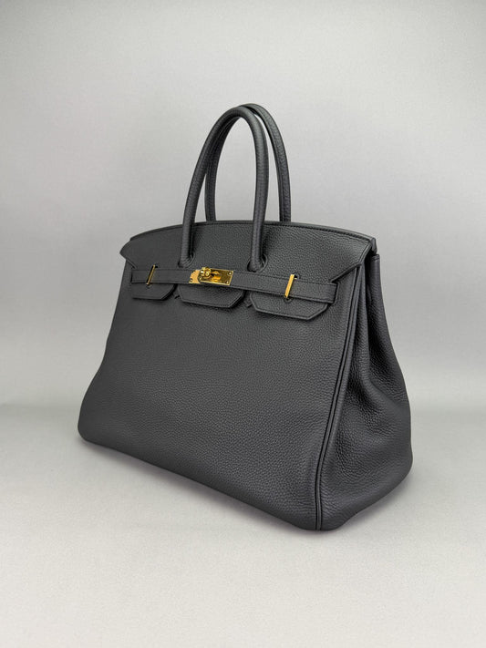 Hermes Birkin 35 Retourne Togo Black/Noir Gold Hardware Preowned Square H