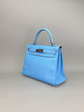 Hermes Kelly 28 Epsom Blue Celeste/Blu Jean Palladium Hardware Preowned Sqaure O