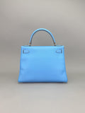 Hermes Kelly 28 Epsom Blue Celeste/Blu Jean Palladium Hardware Preowned Sqaure O