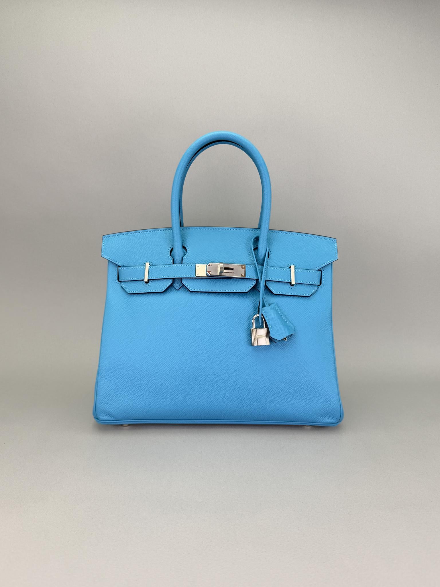 Hermes Birkin 30 Epsom Blue Du Nord Palladium Hardware Preowned D Stamp