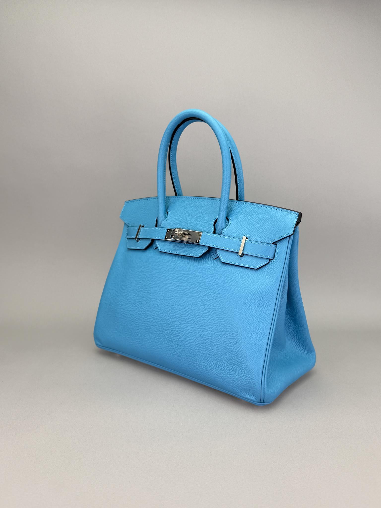 Hermes Birkin 30 Epsom Blue Du Nord Palladium Hardware Preowned D Stamp