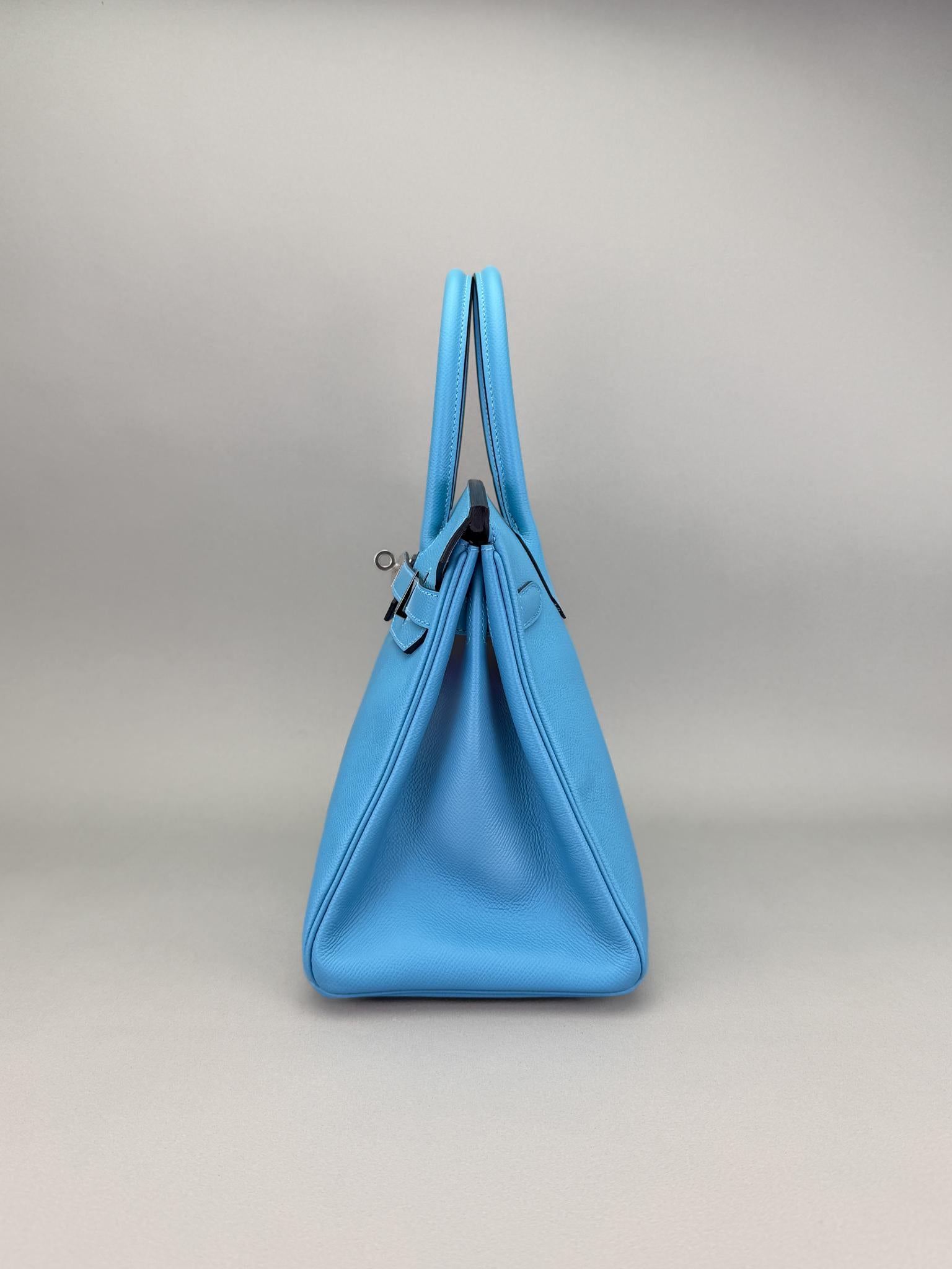 Hermes Birkin 30 Epsom Blue Du Nord Palladium Hardware Preowned D Stamp