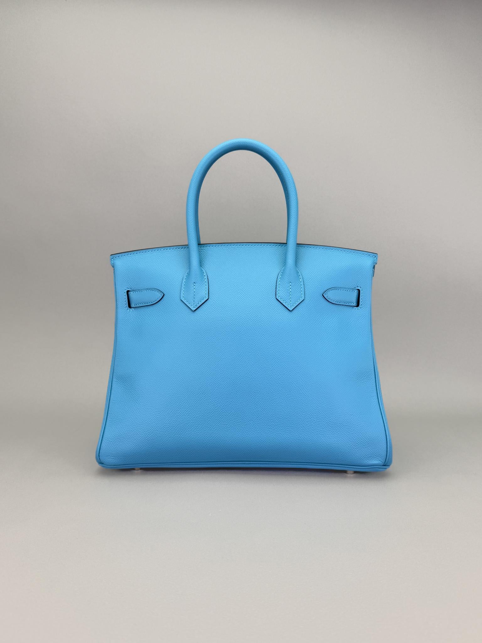 Hermes Birkin 30 Epsom Blue Du Nord Palladium Hardware Preowned D Stamp