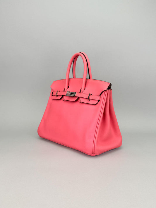 Hermes Birkin 25 Swift Rose Lipstick Palladium Hardware Preowned A Stamp