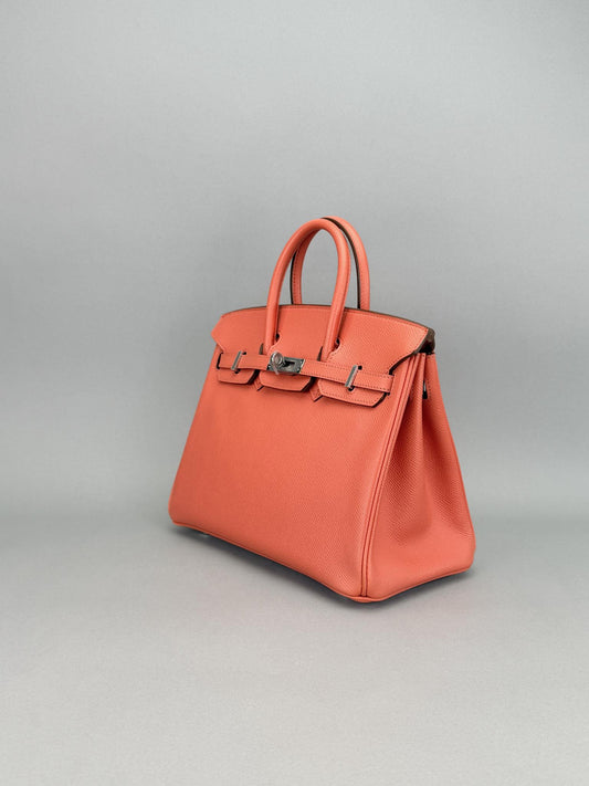 Hermes Birkin 25 Epsom Crevette Palladium Hardware Preowned Square R