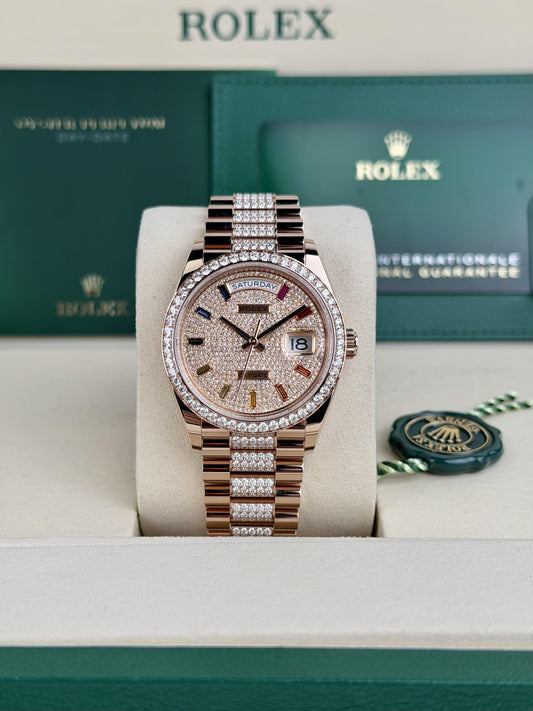 Rolex Day-Date 36 Paved Diamond Rainbow President 2025 Unworn 128345RBR