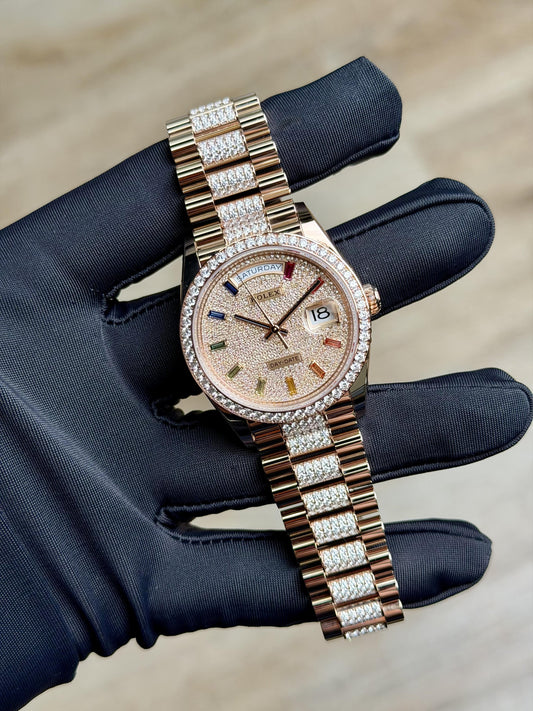 Rolex Day-Date 36 Paved Diamond Rainbow President 2025 Unworn 128345RBR