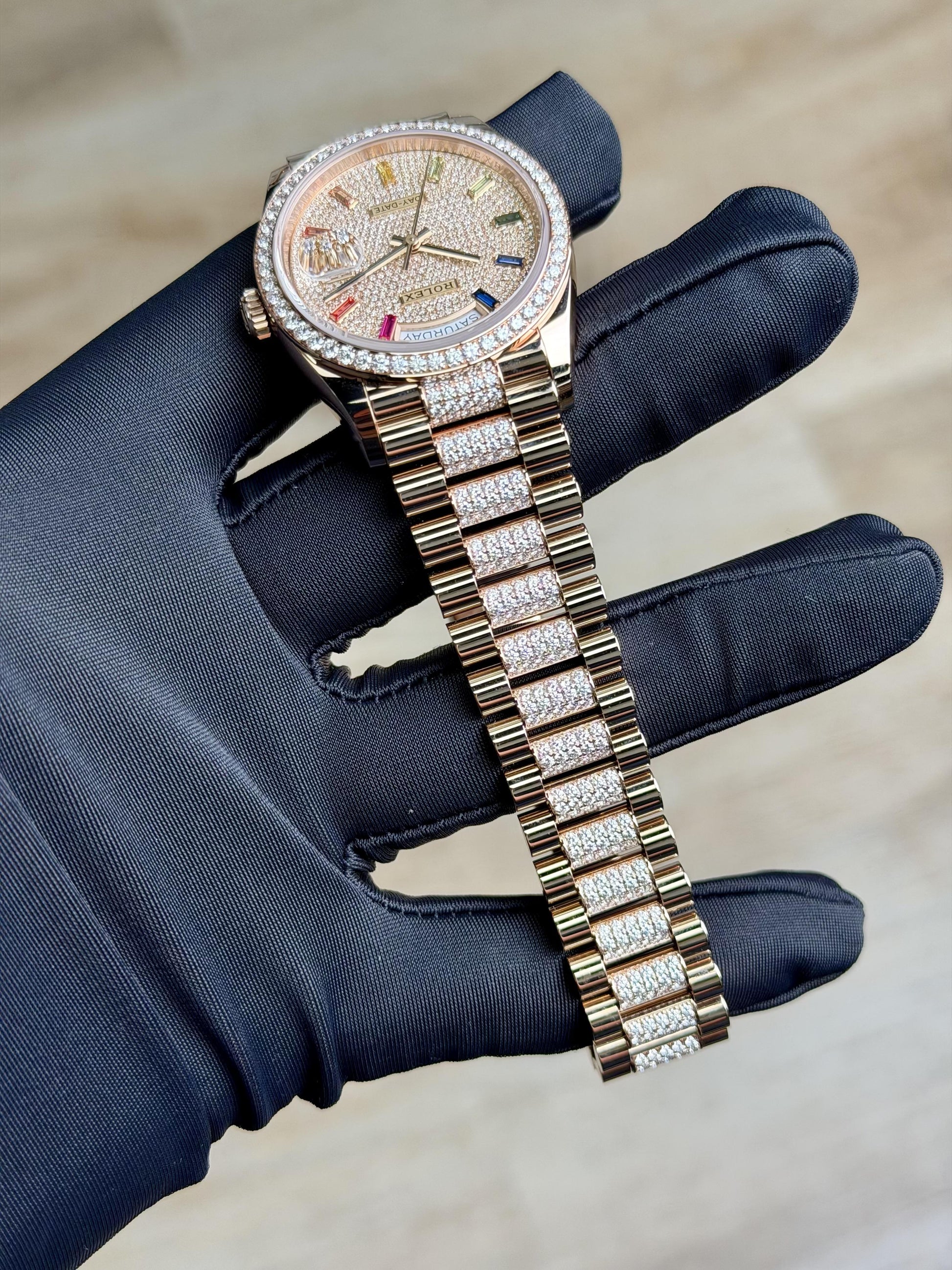 Rolex Day-Date 36 Paved Diamond Rainbow President 2025 Unworn 128345RBR