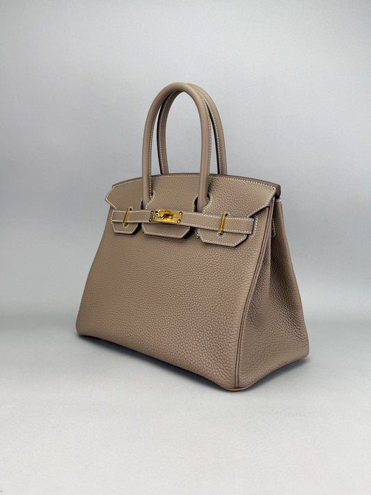 HERMES Birkin 30 Retourne Togo Etoupe Gold Hardware K Stamp Unworn