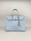 Hermes Birkin 35 Retourne Togo Blue Lin Palladium Hardware Preowned Square P