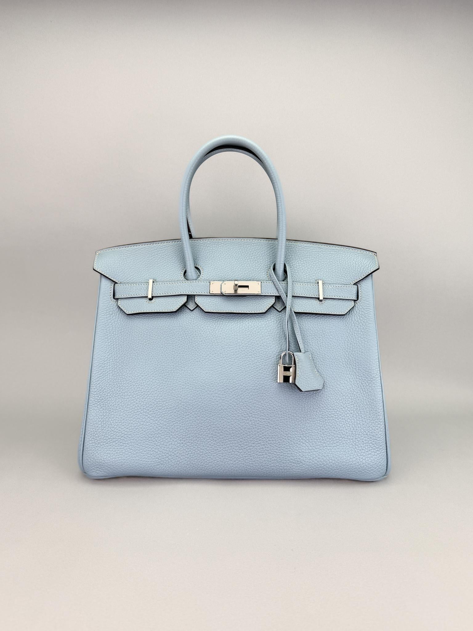 Hermes Birkin 35 Retourne Togo Blue Lin Palladium Hardware Preowned Square P